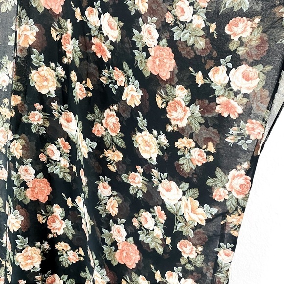 Black Floral Open Front Kimono Cover Up OS - Picture 4 of 4